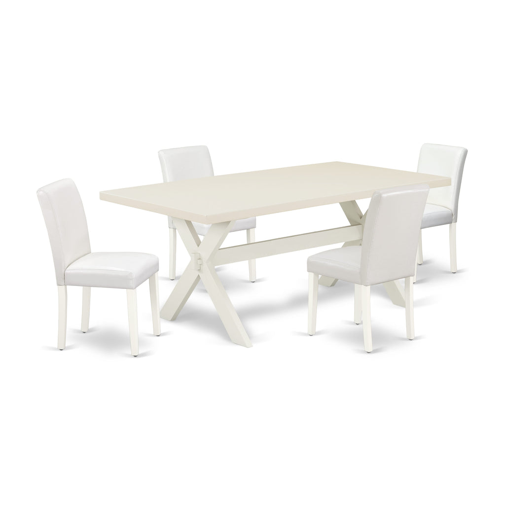 East West Furniture X027AB264-5 5 Piece Dining Table Set Includes a Rectangle Dining Room Table with X-Legs and 4 White Faux Leather Parsons Chairs