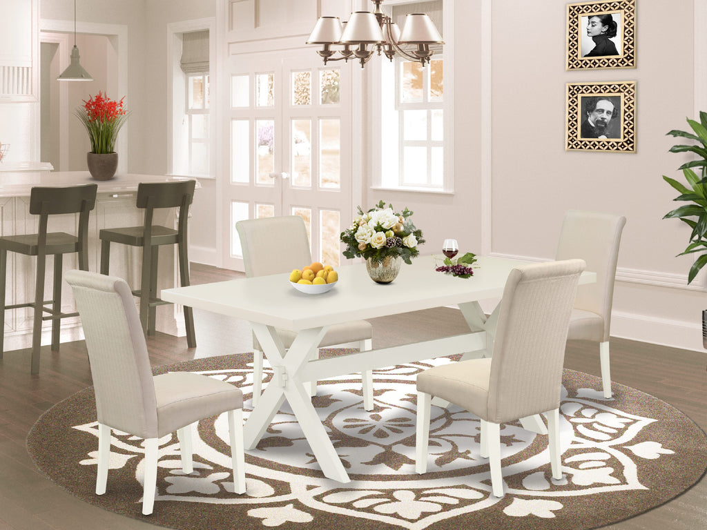 East West Furniture X027BA201-5 5 Piece Kitchen Table Set for 4 Includes a Rectangle Dining Room Table with X-Legs and 4 Cream Linen Fabric Upholstered Chairs, 40x72 Inch, Multi-Color