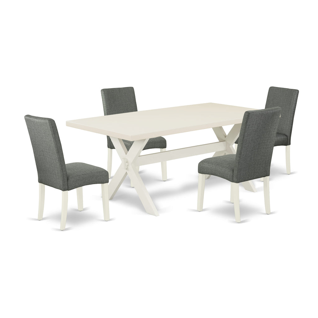 East West Furniture X027DR207-5 5 Piece Dining Table Set for 4 Includes a Rectangle Kitchen Table with X-Legs and 4 Gray Linen Fabric Parsons Dining Chairs