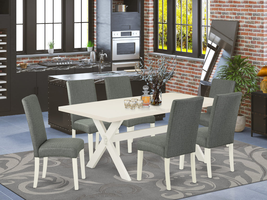 East West Furniture X027DR207-7 7 Piece Modern Dining Table Set Consist of a Rectangle Dining Room Table with X-Legs and 6 Gray Linen Fabric Parsons Chairs, 40x72 Inch, Multi-Color