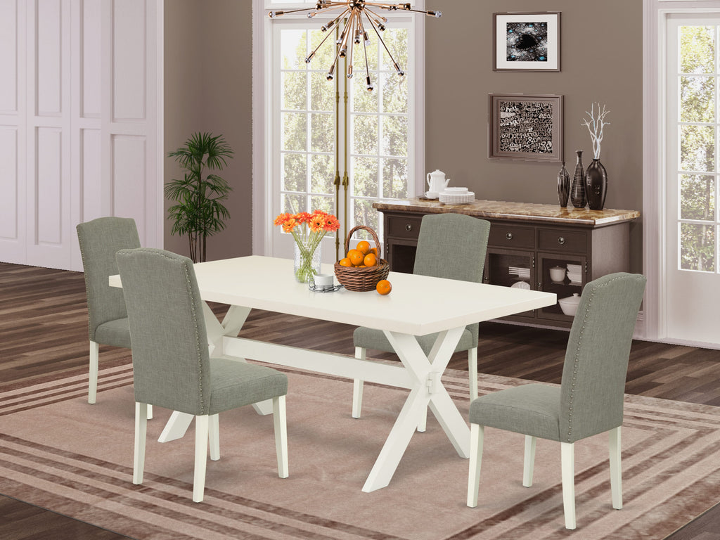 East West Furniture X027EN206-5 5 Piece Dining Table Set for 4 Includes a Rectangle Kitchen Table with X-Legs and 4 Dark Shitake Linen Fabric Parsons Dining Chairs, 40x72 Inch, Multi-Color