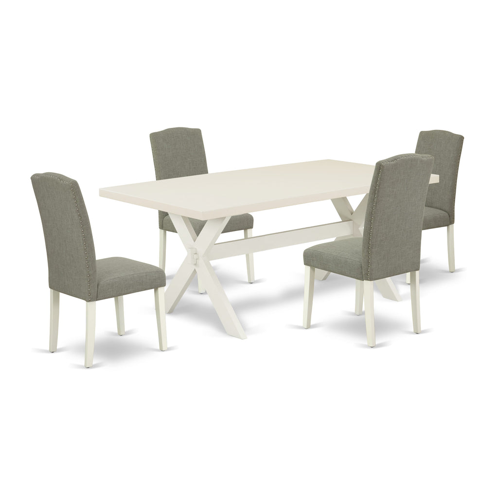 East West Furniture X027EN206-5 5 Piece Dining Table Set for 4 Includes a Rectangle Kitchen Table with X-Legs and 4 Dark Shitake Linen Fabric Parsons Dining Chairs, 40x72 Inch, Multi-Color
