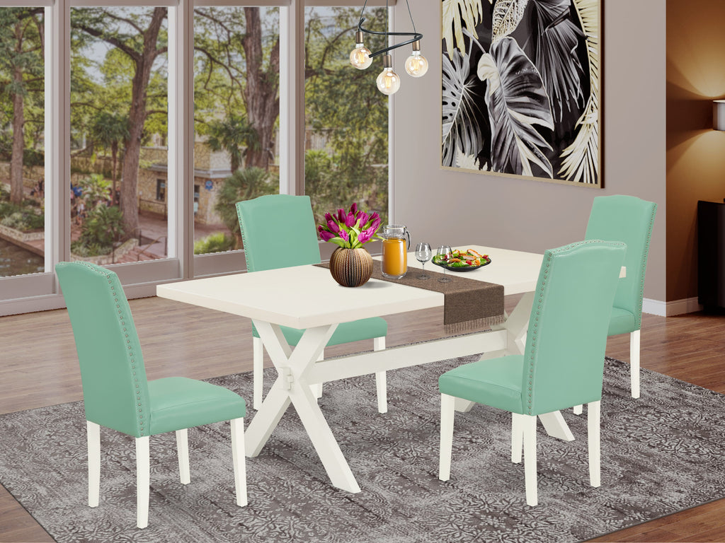 East West Furniture X027EN257-5 5 Piece Kitchen Table Set for 4 Includes a Rectangle Dining Room Table with X-Legs and 4 Pond Faux Leather Upholstered Chairs, 40x72 Inch, Multi-Color