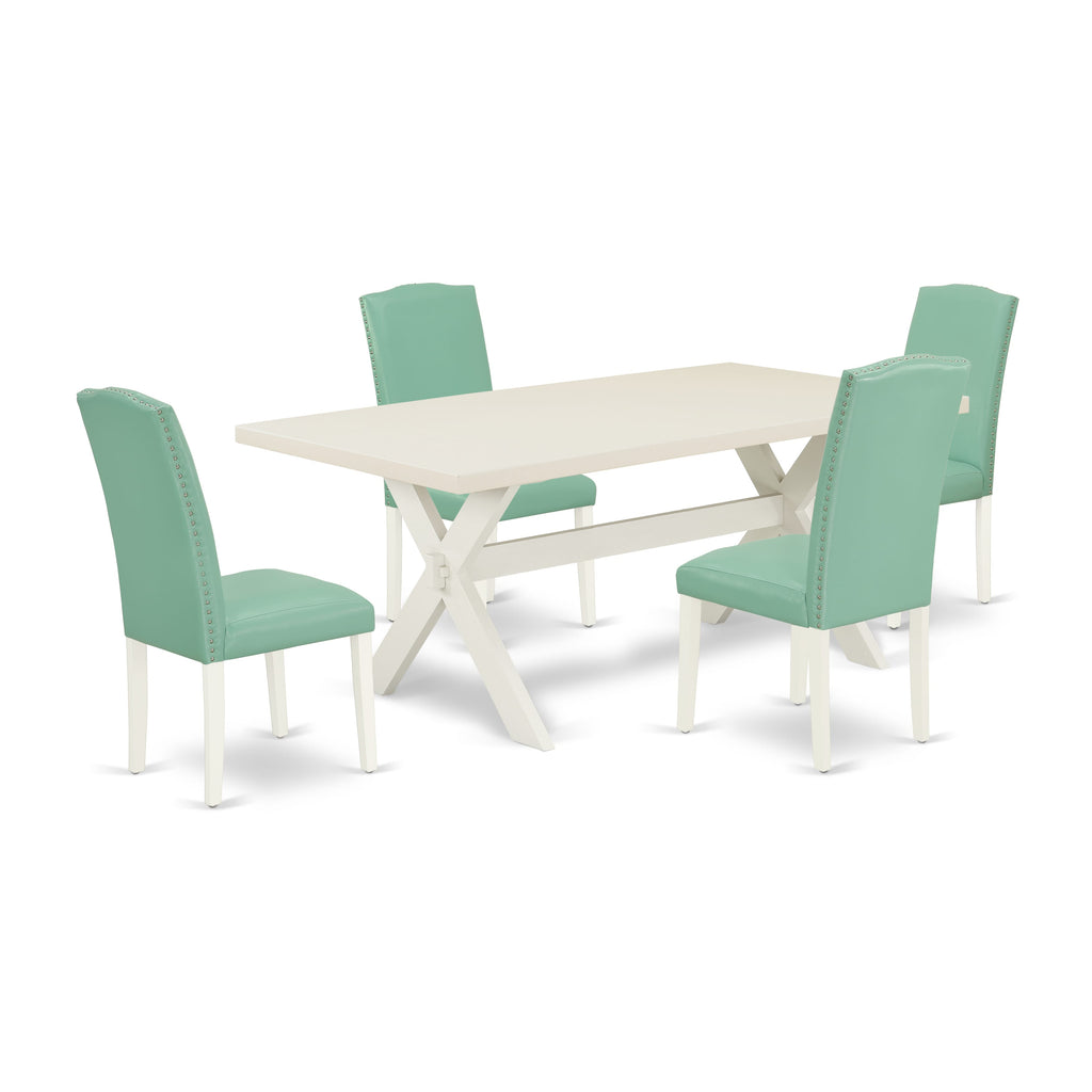 East West Furniture X027EN257-5 5 Piece Kitchen Table Set for 4 Includes a Rectangle Dining Room Table with X-Legs and 4 Pond Faux Leather Upholstered Chairs, 40x72 Inch, Multi-Color
