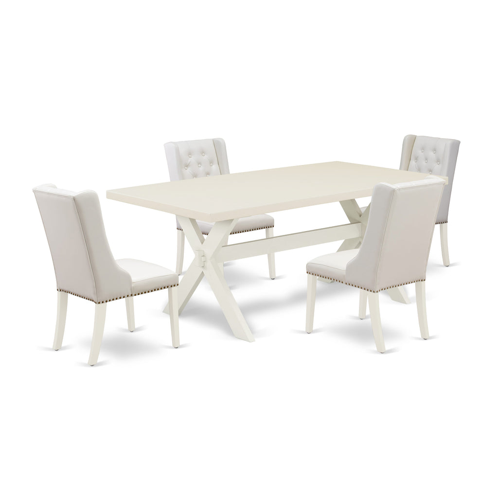 East West Furniture X027FO244-5 5 Piece Kitchen Table Set Includes a Rectangle Dining Room Table with X-Legs and 4 Light grey Faux Leather Upholstered Chairs, 40x72 Inch, Multi-Color