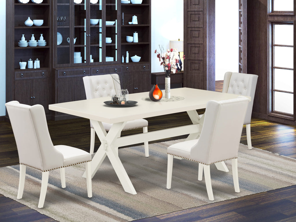 East West Furniture X027FO244-5 5 Piece Kitchen Table Set Includes a Rectangle Dining Room Table with X-Legs and 4 Light grey Faux Leather Upholstered Chairs, 40x72 Inch, Multi-Color