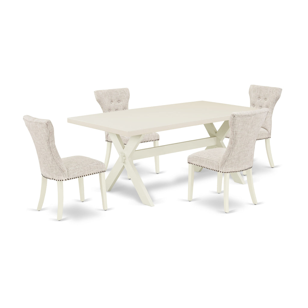East West Furniture X027GA235-5 5 Piece Dining Table Set for 4 Includes a Rectangle Kitchen Table with X-Legs and 4 Doeskin Linen Fabric Upholstered Chairs, 40x72 Inch, Multi-Color