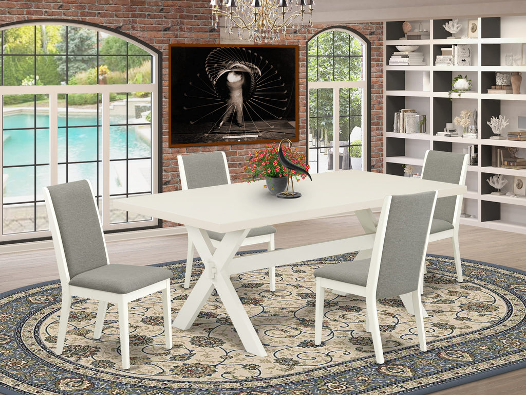 East West Furniture X027LA206-5 5 Piece Kitchen Table & Chairs Set Includes a Rectangle Dining Room Table with X-Legs and 4 Shitake Linen Fabric Parsons Chairs