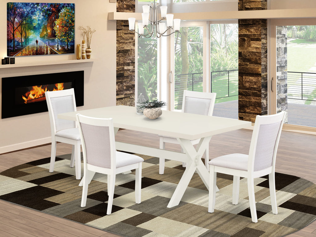 East West Furniture X027MZ001-5 5 Piece Kitchen Table & Chairs Set Includes a Rectangle Dining Room Table with X-Legs and 4 Cream Linen Fabric Parsons Dining Chairs