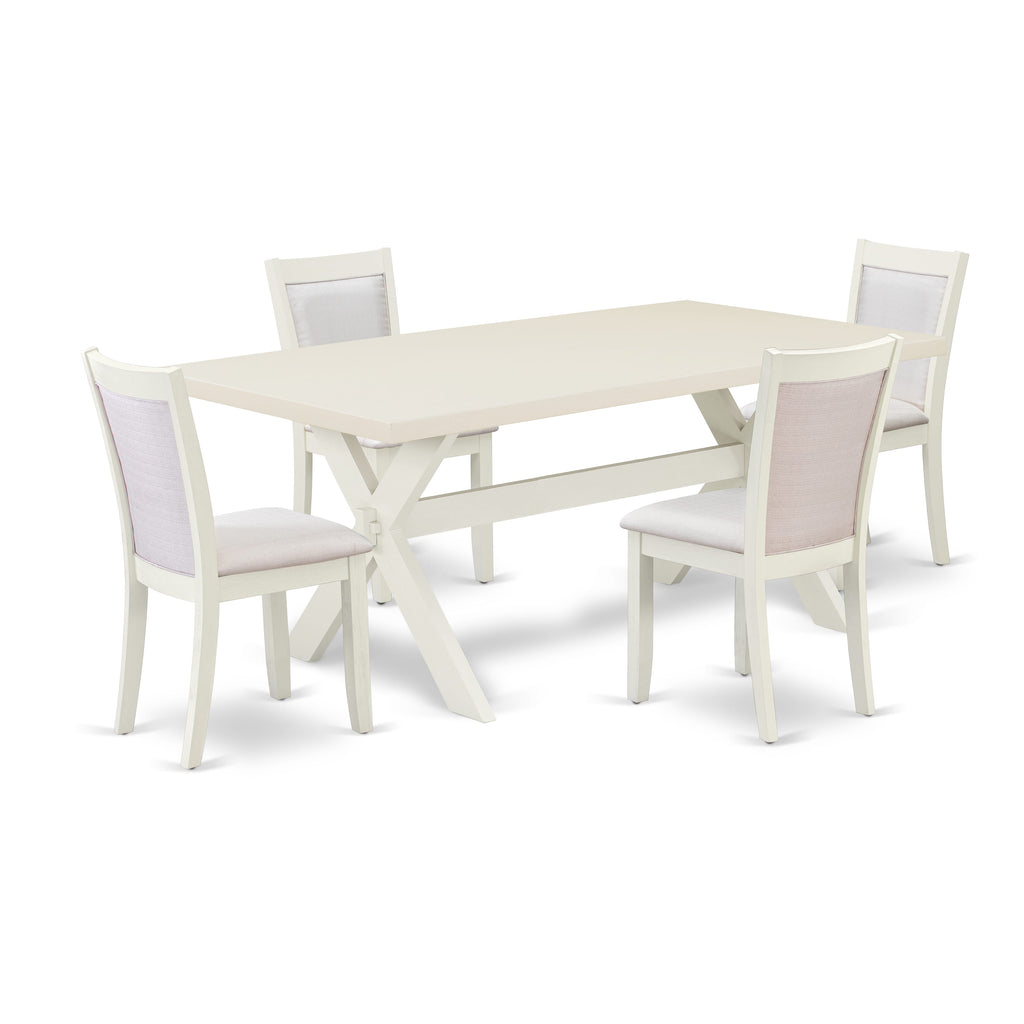 East West Furniture X027MZ001-5 5 Piece Kitchen Table & Chairs Set Includes a Rectangle Dining Room Table with X-Legs and 4 Cream Linen Fabric Parsons Dining Chairs