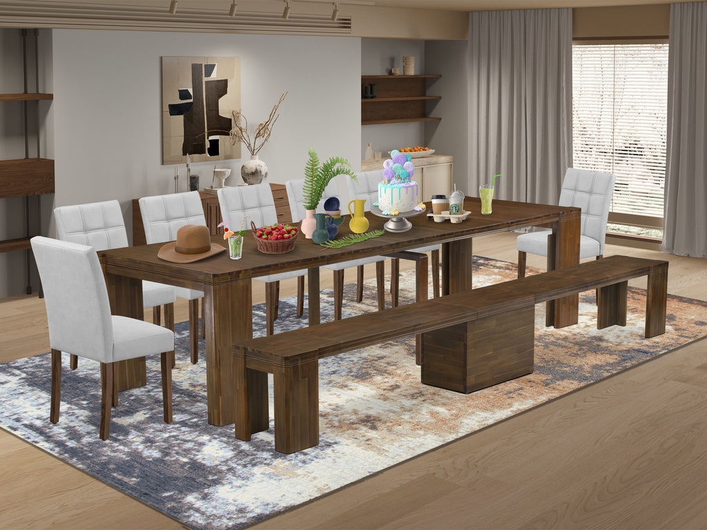 Luxe by East West Furniture X07AS-B08-08 -9 Pieces Extendable Dining Set Includes a Rectangle Kitchen Table, 7 Dining Chairs and 1 Modern Bench, Antique Walnut