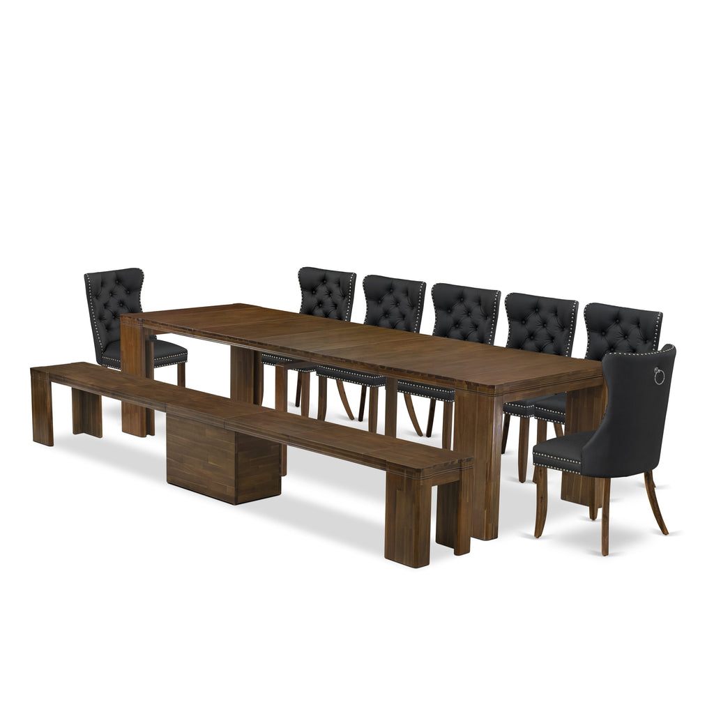 Luxe by East West Furniture X07DA-B08-12 -9 Pieces Extendable Dining Set Includes a Rectangle Kitchen Table, 7 Dining Chairs and 1 Modern Bench, Antique Walnut