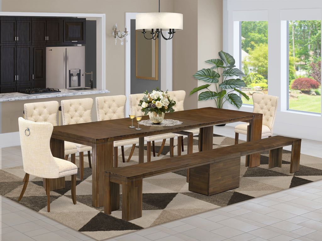 Luxe by East West Furniture X07DA-B08-32 -9 Pieces Extendable Dining Set Includes a Rectangle Kitchen Table, 7 Dining Chairs and 1 Modern Bench, Antique Walnut