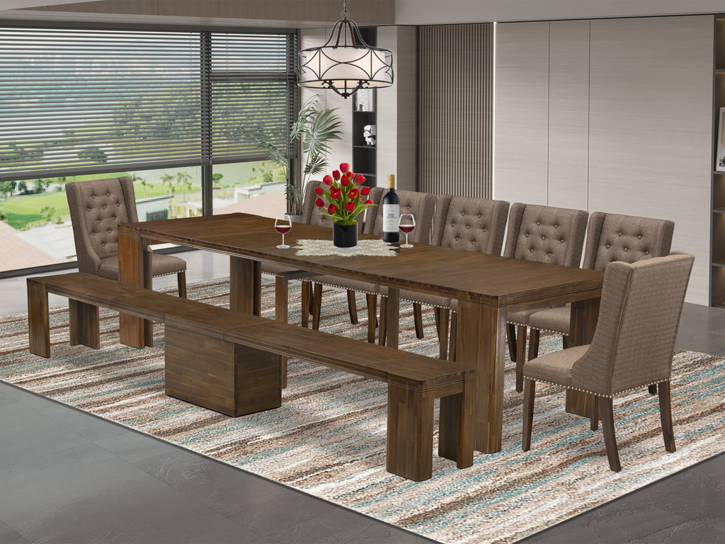 Luxe by East West Furniture X07FO-B08-18-9 Pieces Extendable Dining Set Includes a Rectangle Kitchen Table, 7 Dining Chairs and 1 Modern Bench, Antique Walnut