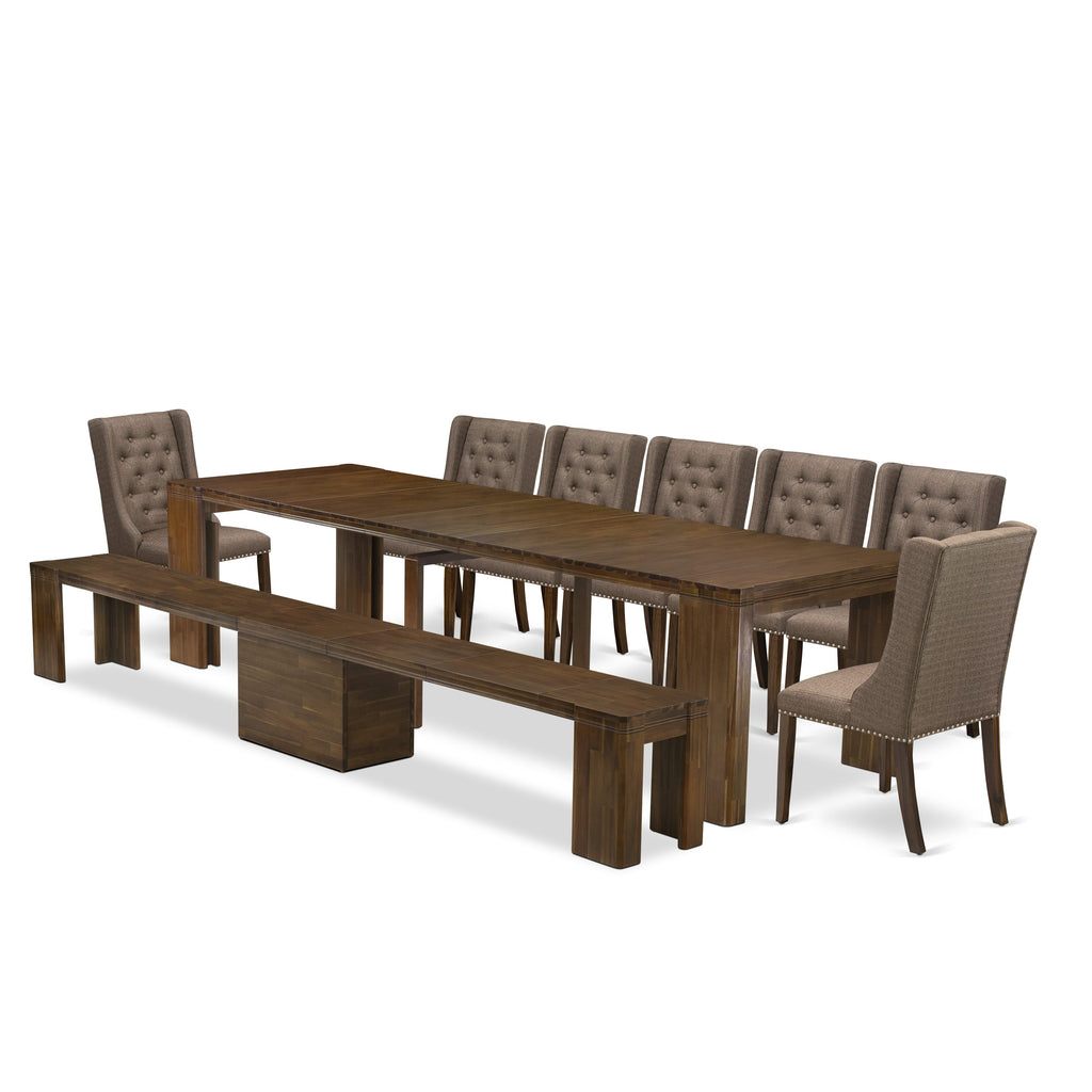 Luxe by East West Furniture X07FO-B08-18-9 Pieces Extendable Dining Set Includes a Rectangle Kitchen Table, 7 Dining Chairs and 1 Modern Bench, Antique Walnut