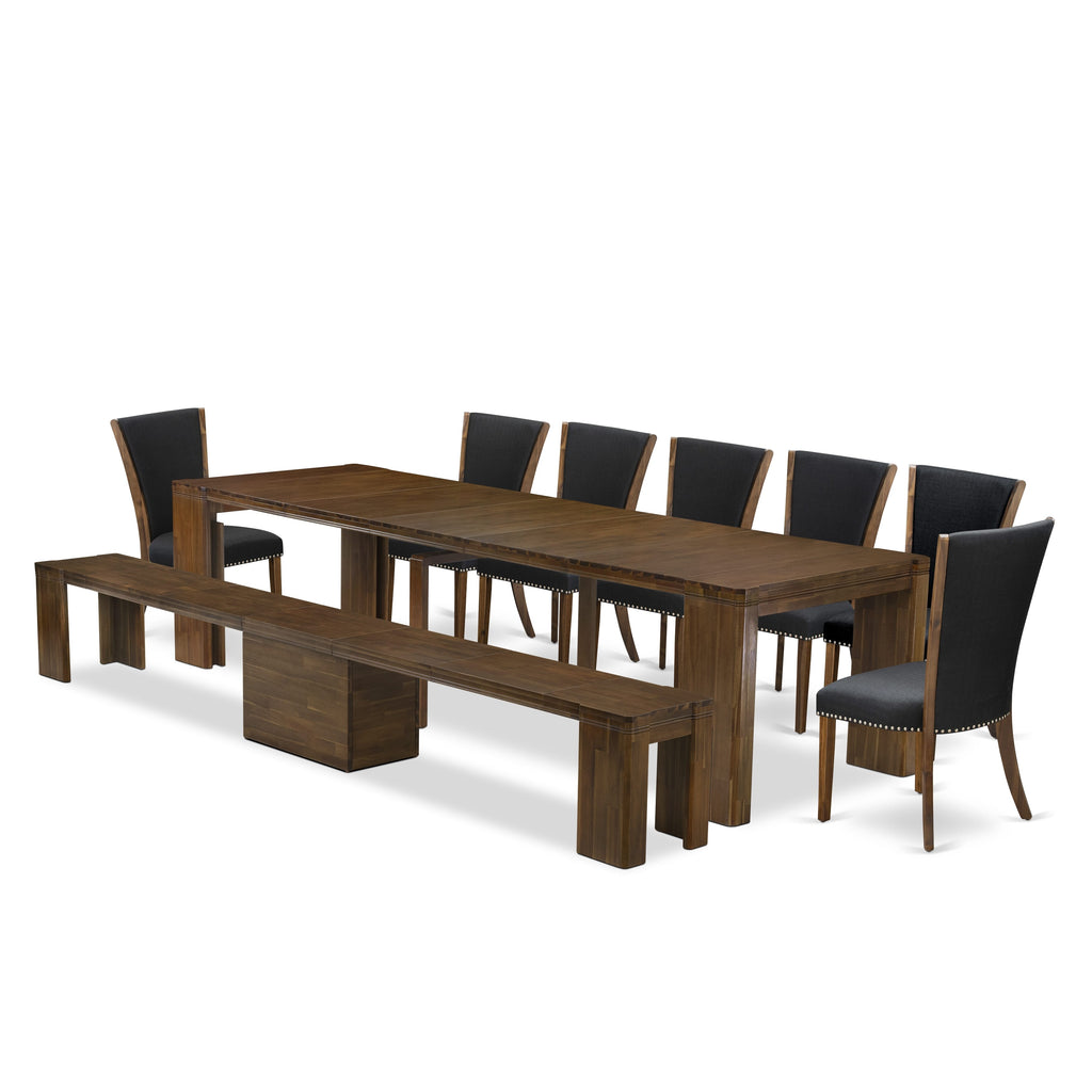 Luxe by East West Furniture X07VE-B08-24-9 Pieces Extendable Dining Set Includes a Rectangle Kitchen Table, 7 Dining Chairs and 1 Modern Bench, Antique Walnut