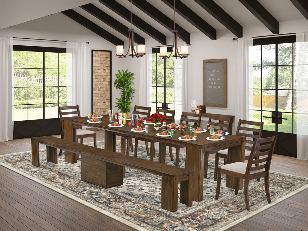 Luxe by East West Furniture X07X1-B08-04- 9 Pieces Extendable Dining Set Includes a Rectangle Kitchen Table and 7 Stackable Dining Chairs and 1 Modern Bench, Antique Walnut