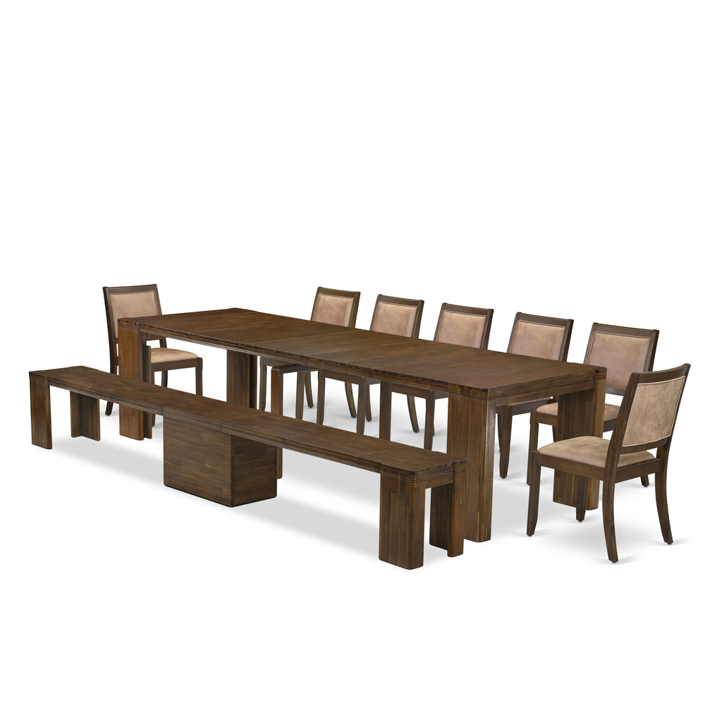 Luxe by East West Furniture X07X2-B08-28 -9 Pieces Extendable Dining Set Includes a Rectangle Kitchen Table, 7 Stackable Dining Chairs and 1 Modern Bench, Antique Walnut