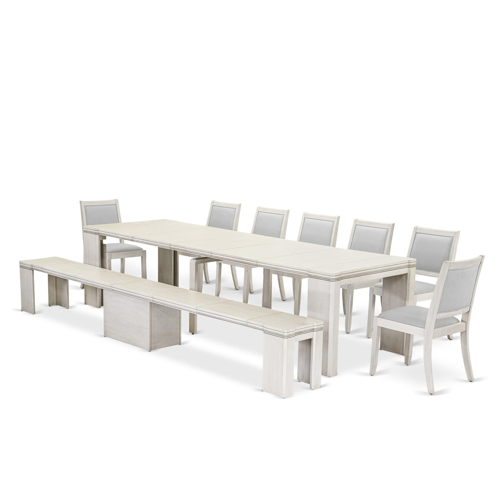 Luxe by East West Furniture X07X2-B0W-27 -9 Pieces Extendable Dining Set Includes a Rectangle Kitchen Table, 7 Stackable Chairs and 1 Modern Bench, Antique White