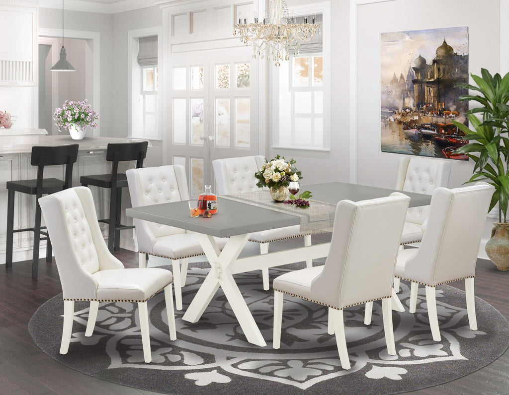 East West Furniture X097FO244-7 7 Piece Kitchen Table Set Consist of a Rectangle Dining Table with X-Legs and 6 Light grey Faux Leather Parson Dining Chairs, 40x72 Inch, Multi-Color