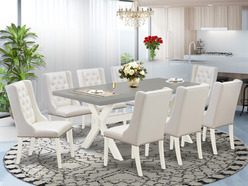 East West Furniture X097FO244-9 9 Piece Dining Set Includes a Rectangle Dining Room Table with X-Legs and 8 Light grey Faux Leather Upholstered Chairs, 40x72 Inch, Multi-Color