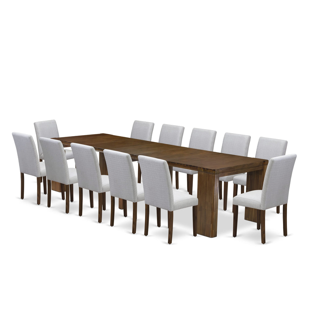 Luxe by East West Furniture X12AB-008-05-13 Pieces Extendable Dining Set Includes a Rectangle Kitchen Table and 12 Dining Chairs, Antique Walnut