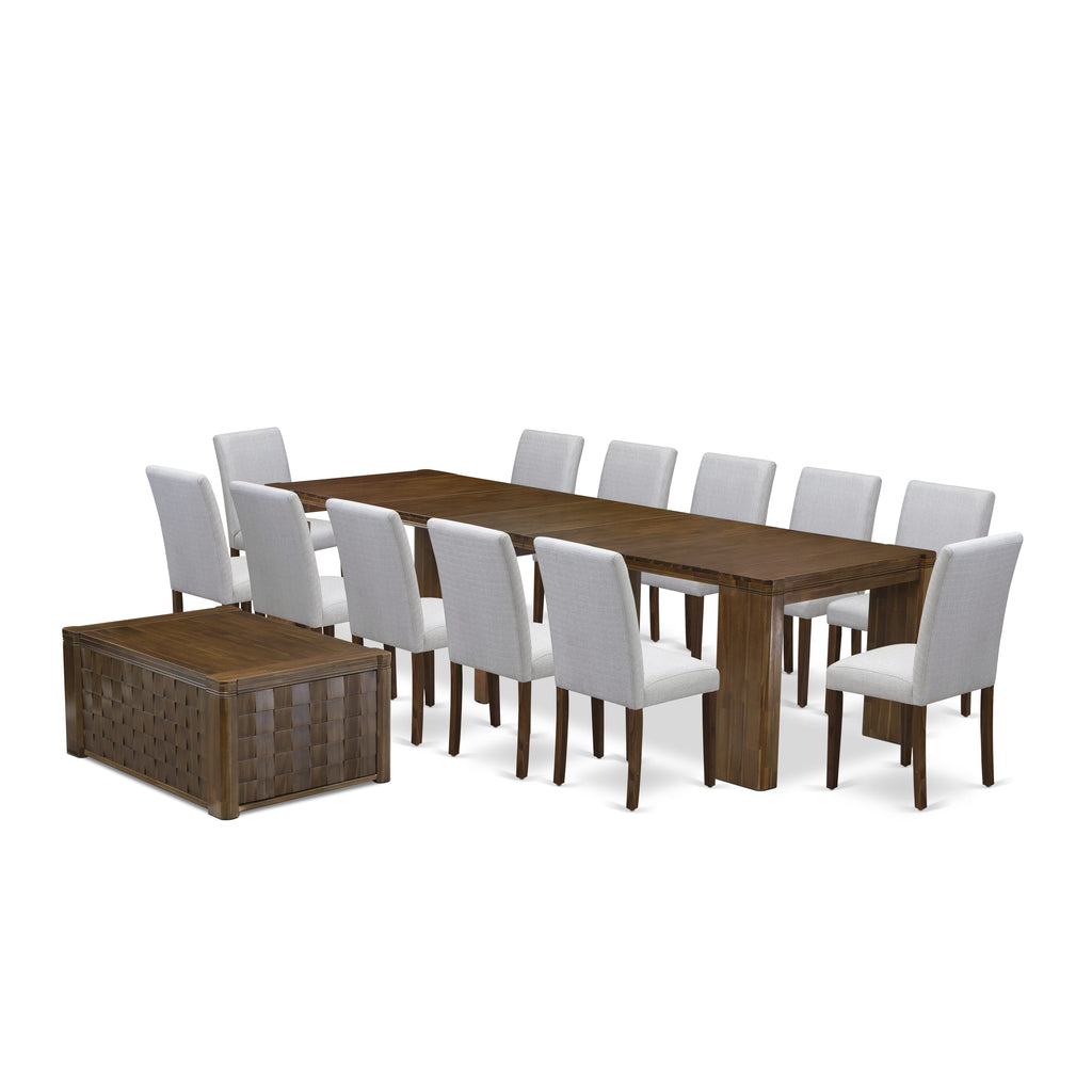 Luxe by East West Furniture X12AB-0C8-05-14 Pieces Extendable Dining Set Includes a Rectangle Kitchen Table, 1 Coffee Table and 12 Dining Chairs, Antique Walnut