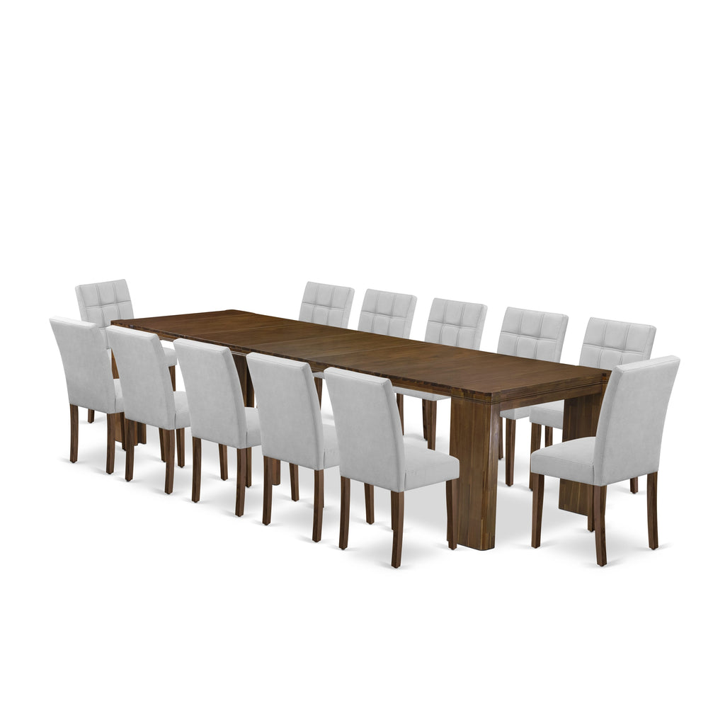 Luxe by East West Furniture X12AS-008-08 -13 Pieces Extendable Dining Set Includes a Rectangle Kitchen Table and 12 Dining Chairs, Antique Walnut.