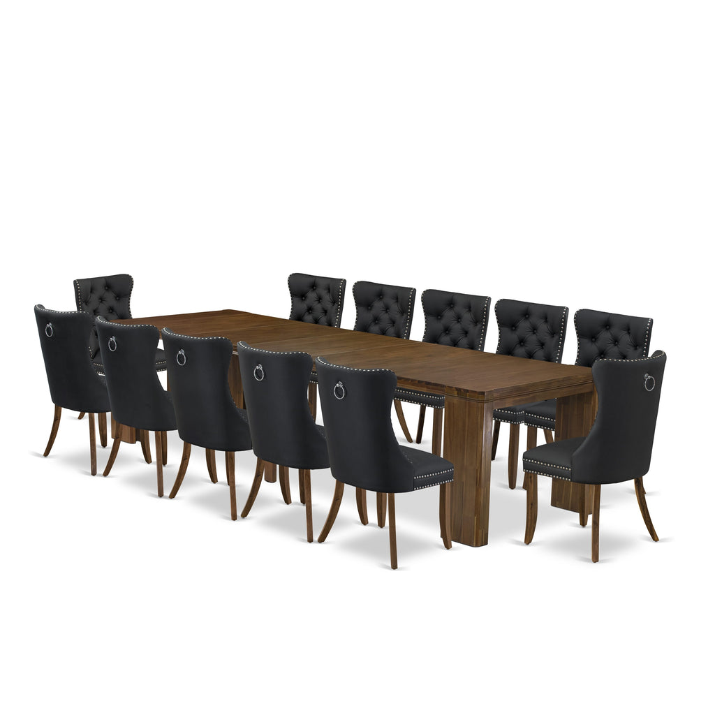 Luxe by East West Furniture X12DA-008-12 -13 Pieces Extendable Dining Set Includes a Rectangle Kitchen Table and 12 Dining Chairs, Antique Walnut.