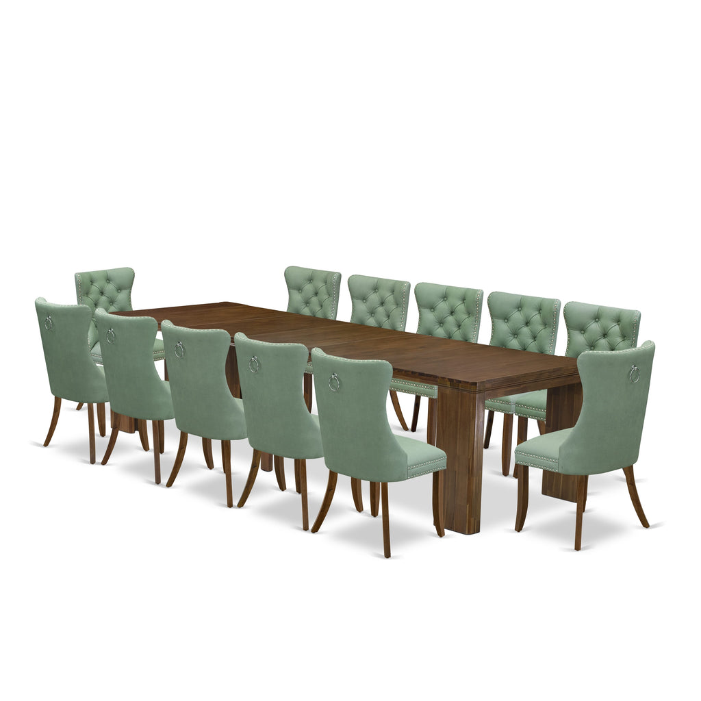 Luxe by East West Furniture X12DA-008-22 -13 Pieces Extendable Dining Set Includes a Rectangle Kitchen Table and 12 Dining Chairs, Antique Walnut.