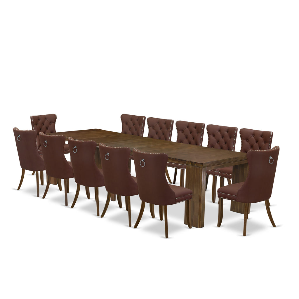 Luxe by East West Furniture X12DA-008-26 -13 Pieces Extendable Dining Set Includes a Rectangle Kitchen Table and 12 Dining Chairs, Antique Walnut.