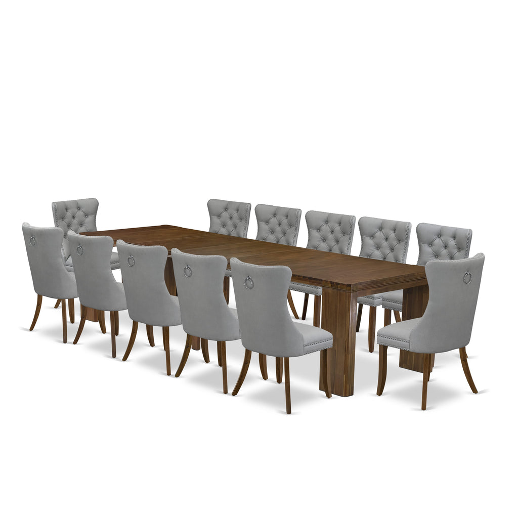 Luxe by East West Furniture X12DA-008-27-13 Pieces Extendable Dining Set Includes a Rectangle Kitchen Table and 12 Dining Chairs, Antique Walnut