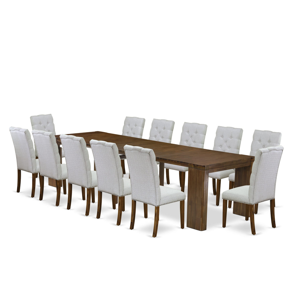 Luxe by East West Furniture X12EL-008-05-13 Pieces Extendable Dining Set Includes a Rectangle Kitchen Table and 12 Dining Chairs, Antique Walnut