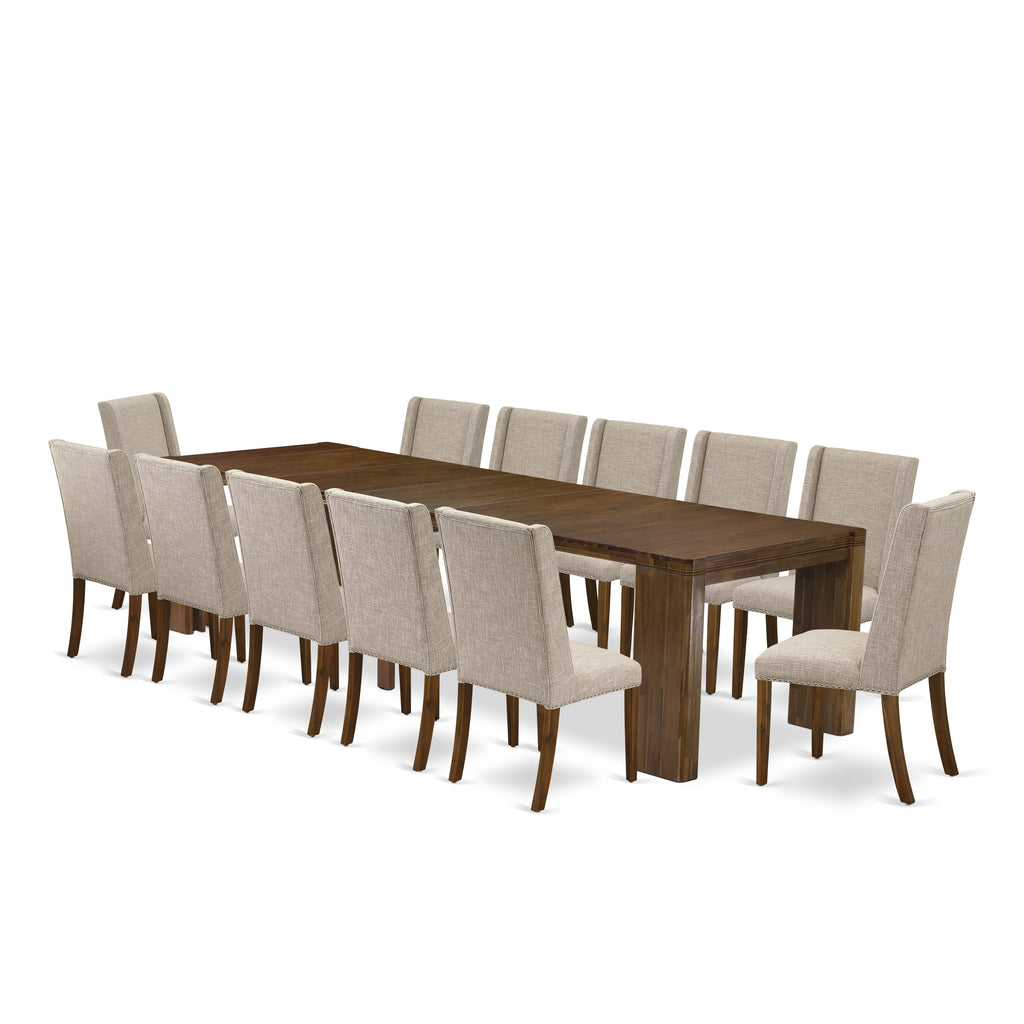 Luxe by East West Furniture X12FL-008-04-13 Pieces Extendable Dining Set Includes a Rectangle Kitchen Table and 12 Dining Chairs, Antique Walnut