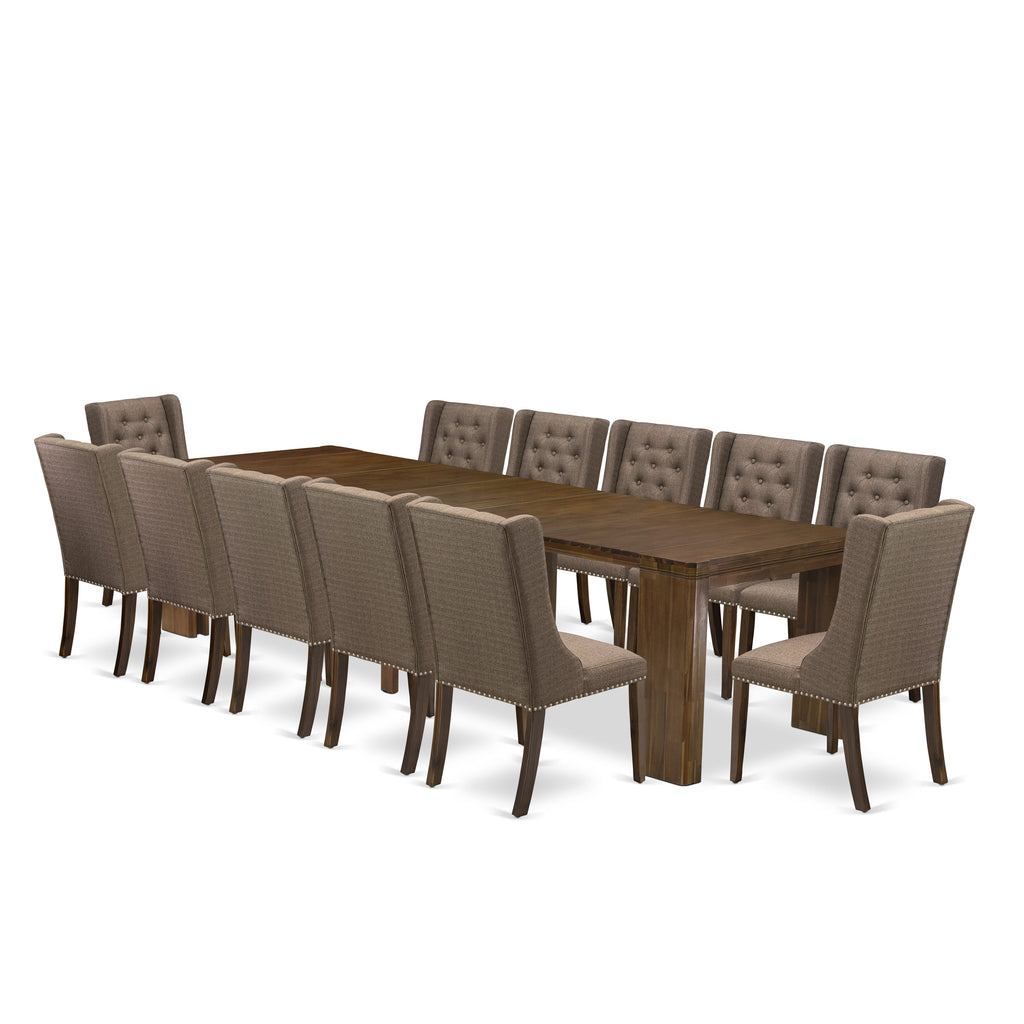 Luxe by East West Furniture X12FO-008-18-13 Pieces Extendable Dining Set Includes a Rectangle Kitchen Table and 12 Dining Chairs, Antique Walnut