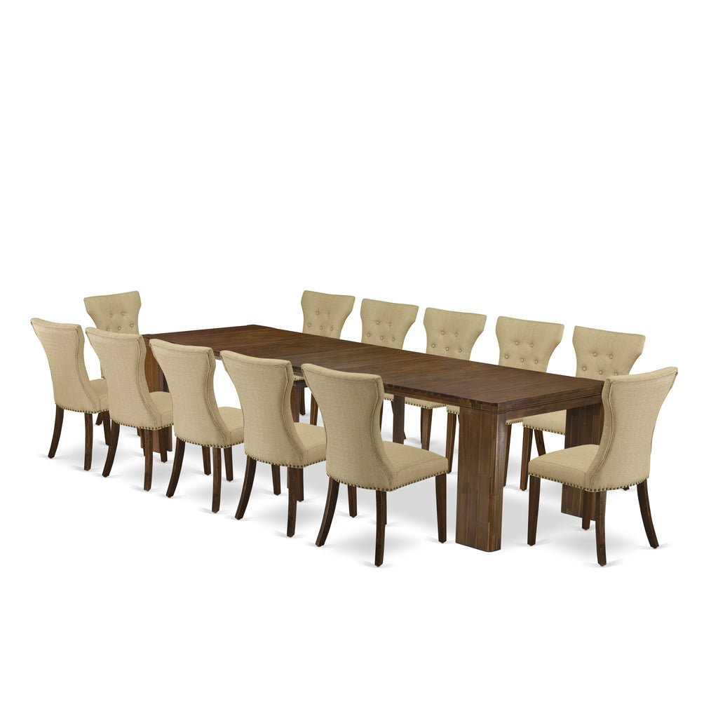 Luxe by East West Furniture X12GA-008-03-13 Pieces Extendable Dining Set Includes a Rectangle Kitchen Table and 12 Dining Chairs, Antique Walnut