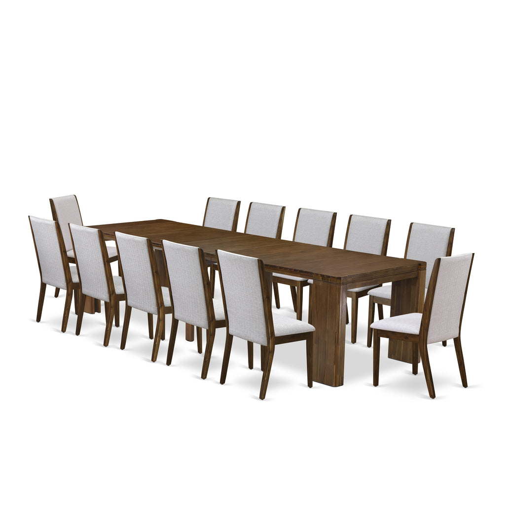 Luxe by East West Furniture X12LA-008-05-13 Pieces Extendable Dining Set Includes a Rectangle Kitchen Table and 12 Dining Chairs, Antique Walnut