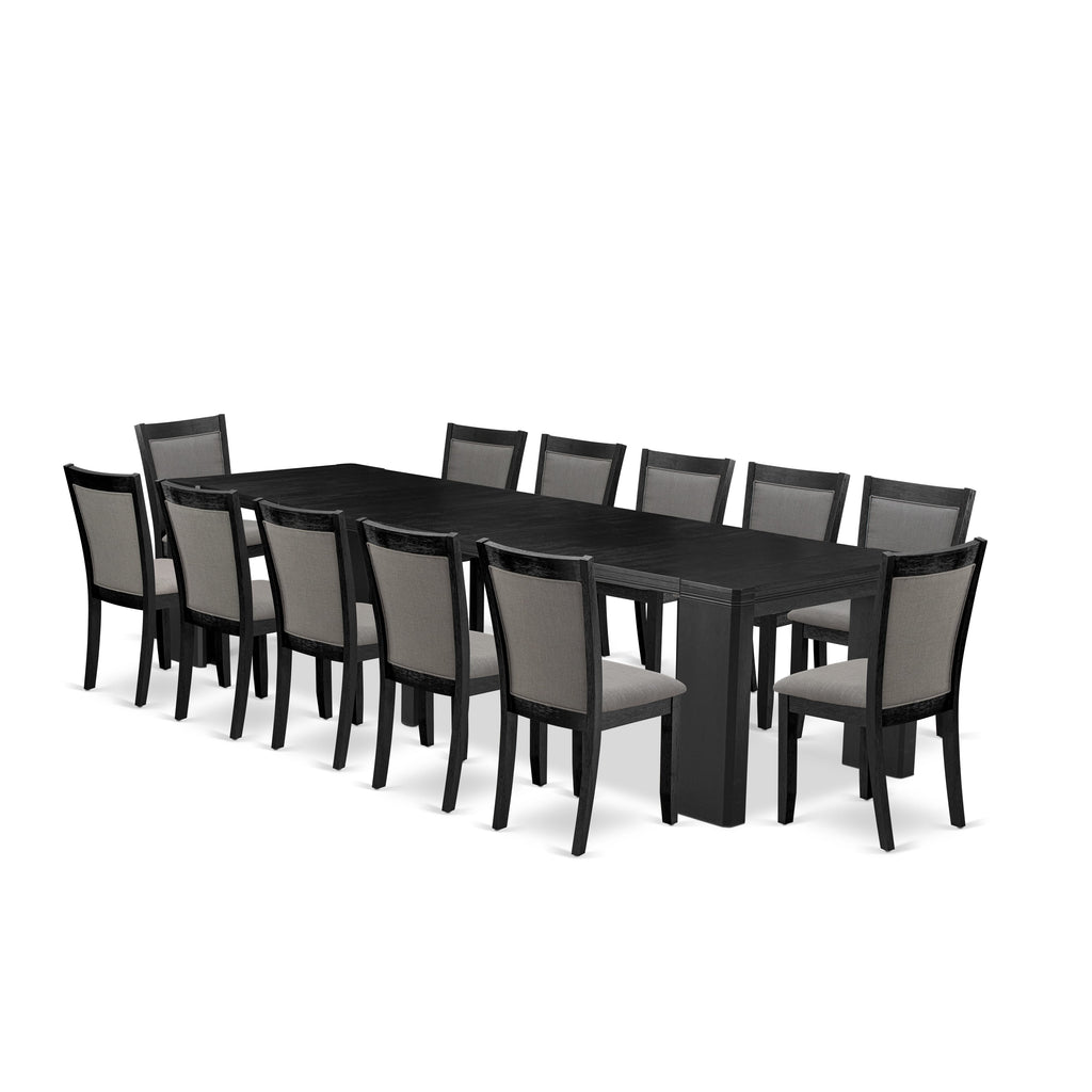 Luxe East West Furniture X12MZ-006-50 13-piece Dining Room Table Set a Rectangular Kitchen Table and 12 Dark Gotham Grey Linen Fabric Dining Chair, Wire Brushed Black Finish.