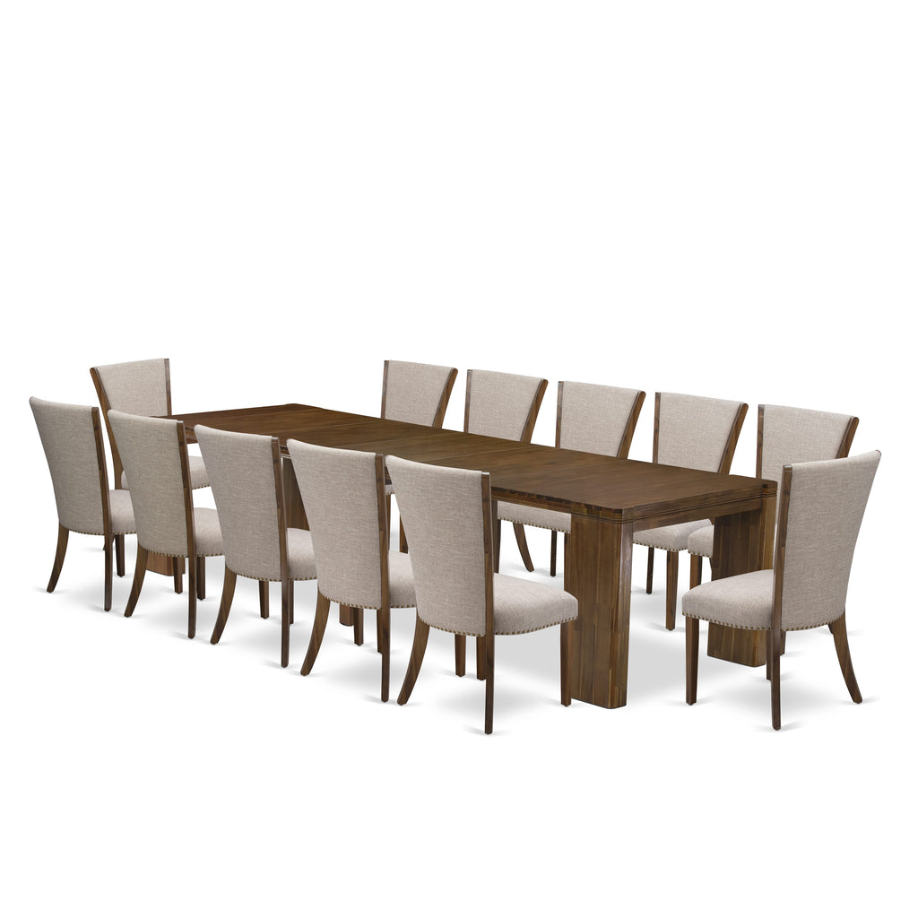 Luxe by East West Furniture X12VE-008-04-13 Pieces Extendable Dining Set Includes a Rectangle Kitchen Table and 12 Dining Chairs, Antique Walnut