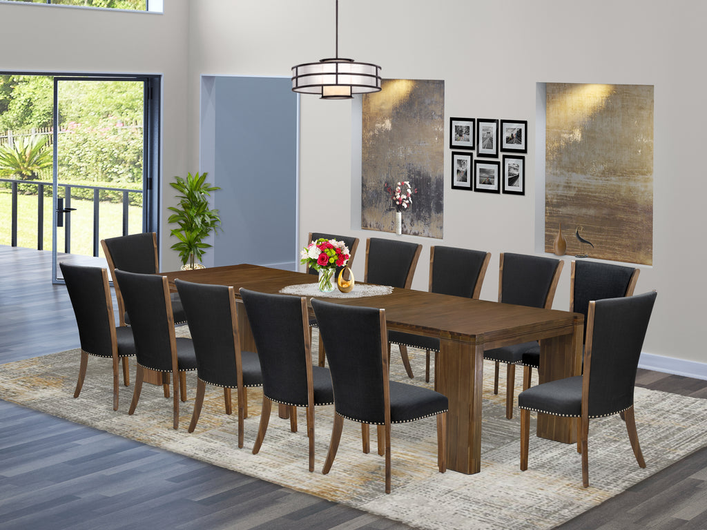 Luxe by East West Furniture X12VE-0C8-05-14 Pieces Extendable Dining Set Includes a Rectangle Kitchen Table, 1 Coffee Table and 12 Dining Chairs, Antique Walnut