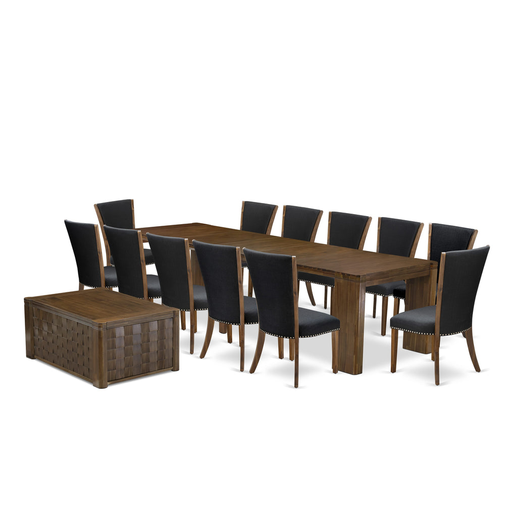 Luxe by East West Furniture X12VE-0C8-24-14 Pieces Extendable Dining Set Includes a Rectangle Kitchen Table, 1 Coffee Table and 12 Dining Chairs, Antique Walnut