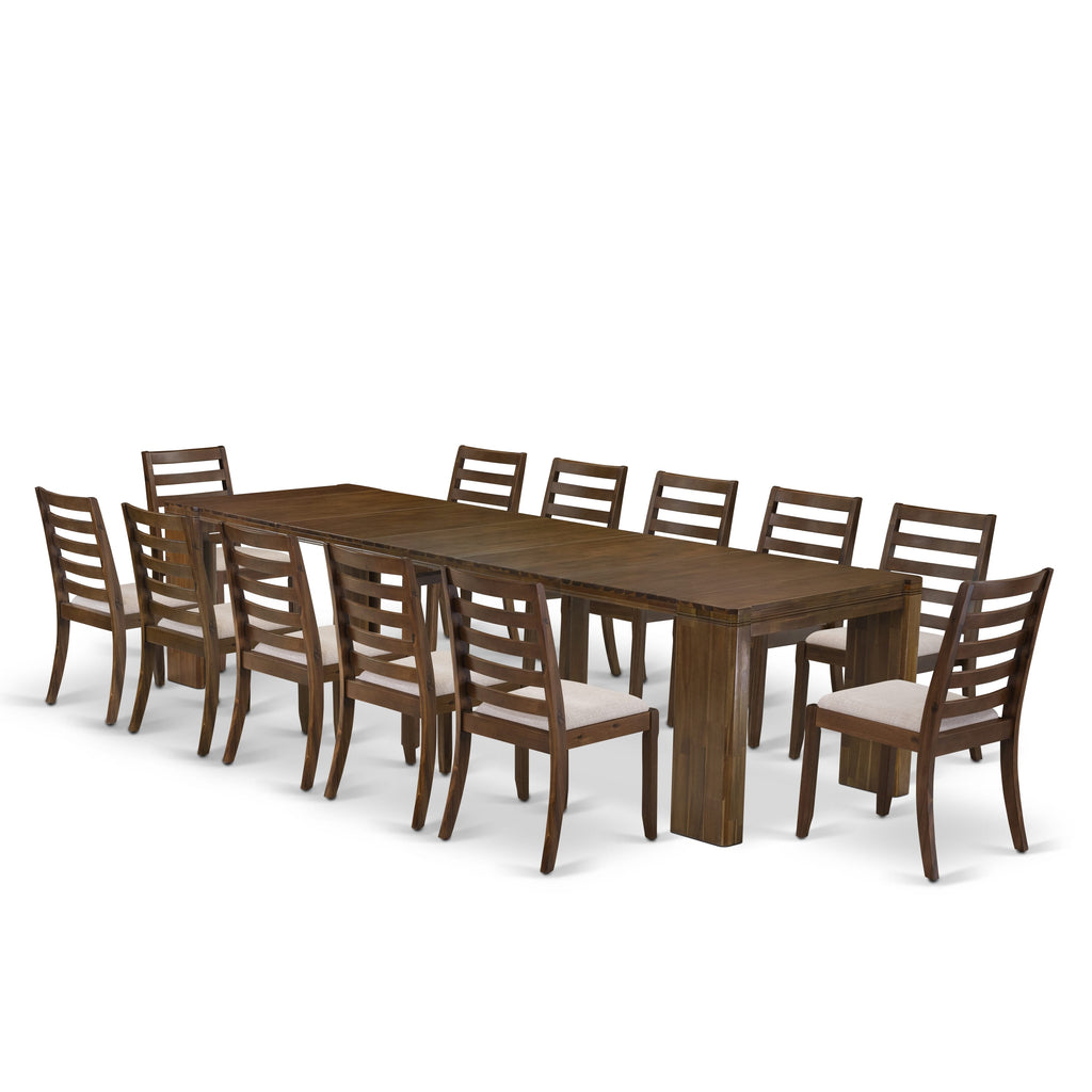 Luxe by East West Furniture X12X1-008-04- 13 Pieces Extendable Dining Set Includes a Rectangle Kitchen Table and 12 Stackable Dining Chairs, Antique Walnut