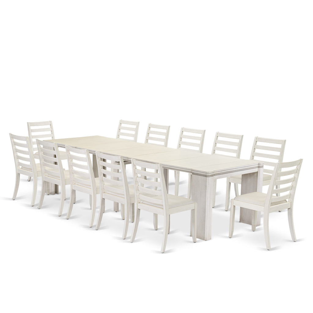 Luxe by East West FurnitureX12X1-00W-01 -13 Pieces Extendable Dining Set Includes a Rectangle Kitchen Table and 12 Stackable Dining Chairs, Antique White