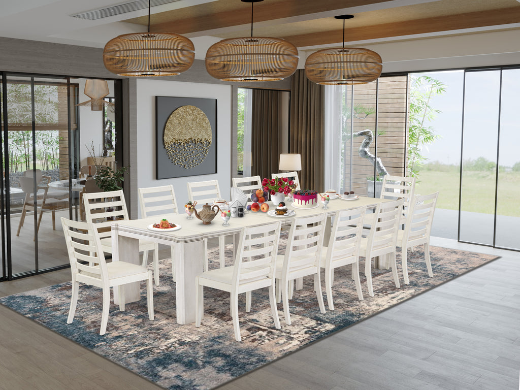 Luxe by East West FurnitureX12X1-00W-01 -13 Pieces Extendable Dining Set Includes a Rectangle Kitchen Table and 12 Stackable Dining Chairs, Antique White