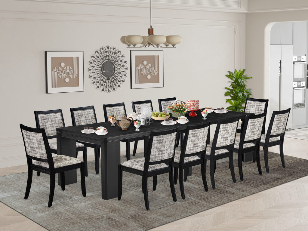 Luxe East West Furniture X12X2-006-30 13-piece Dining Room Table Set a Rectangular Kitchen Table and 12 Wire Brushed Black Faux Leather Stackable Chair, Wire Brushed Black Finish.