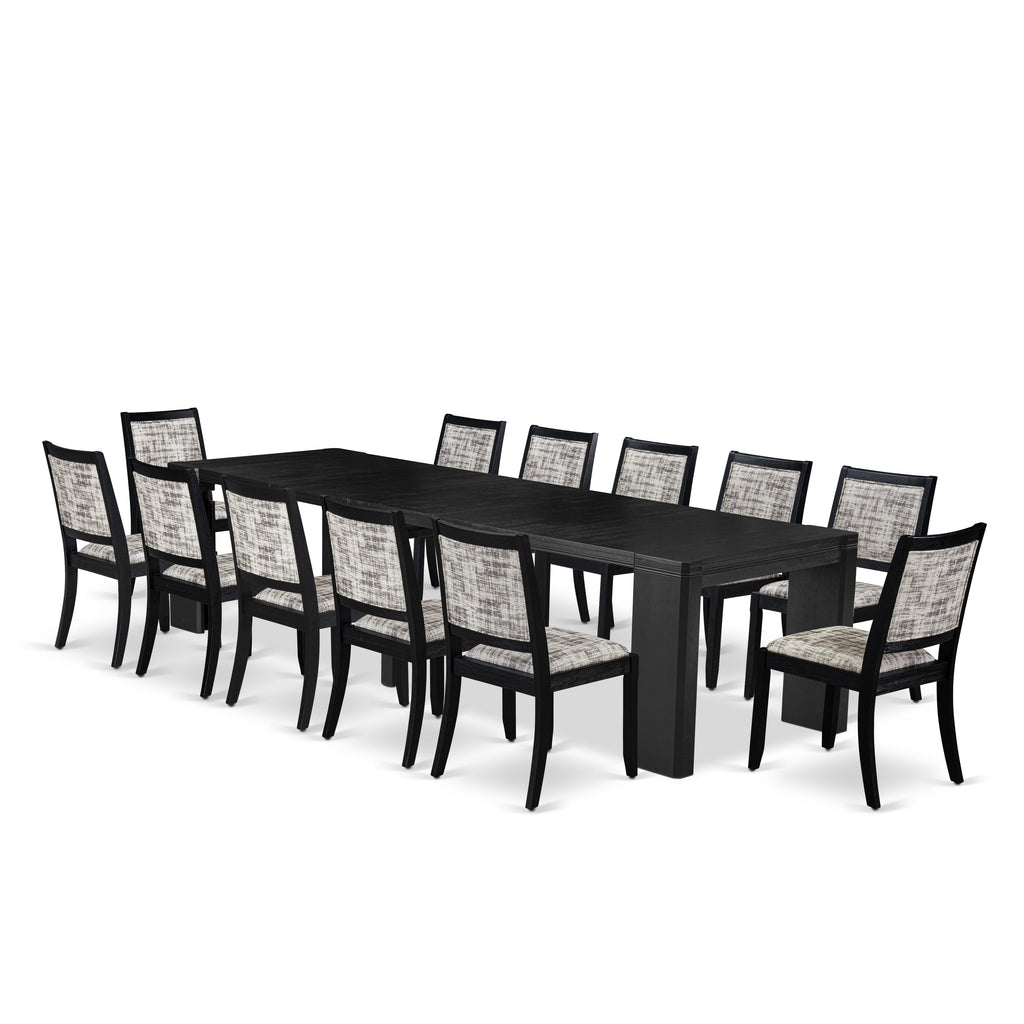 Luxe East West Furniture X12X2-006-30 13-piece Dining Room Table Set a Rectangular Kitchen Table and 12 Wire Brushed Black Faux Leather Stackable Chair, Wire Brushed Black Finish.