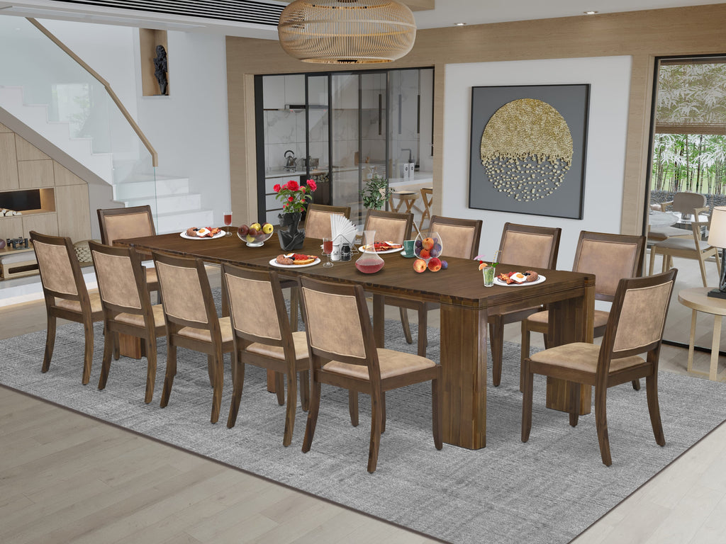 Luxe by East West Furniture X12X2-008-28 -13 Pieces Extendable Dining Set Includes a Rectangle Kitchen Table and 12 Stackable Dining Chairs, Antique Walnut