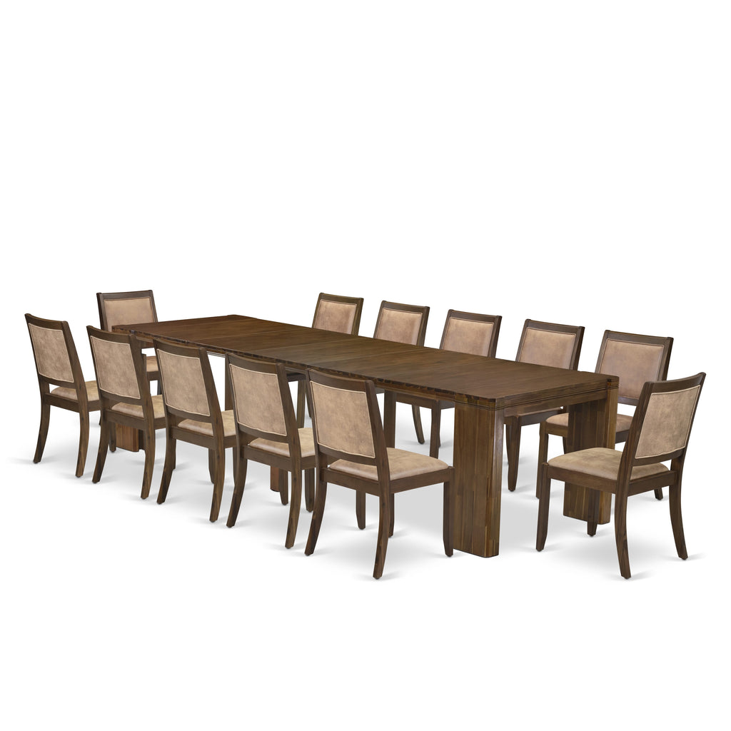 Luxe by East West Furniture X12X2-008-28 -13 Pieces Extendable Dining Set Includes a Rectangle Kitchen Table and 12 Stackable Dining Chairs, Antique Walnut