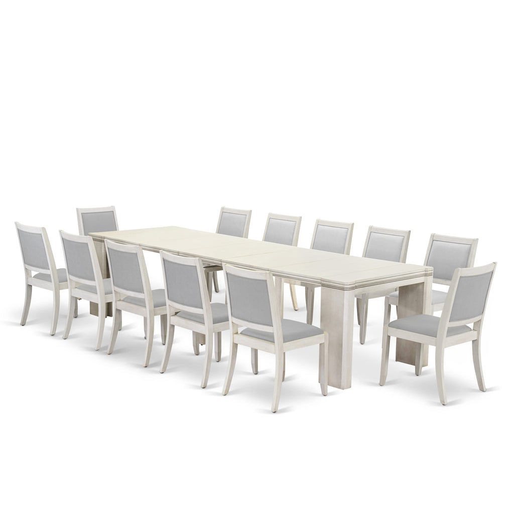 Luxe by East West Furniture X12X2-00W-27 -13 Pieces Extendable Dining Set Includes a Rectangle Kitchen Table and 12 Stackable Dining Chairs, Antique White