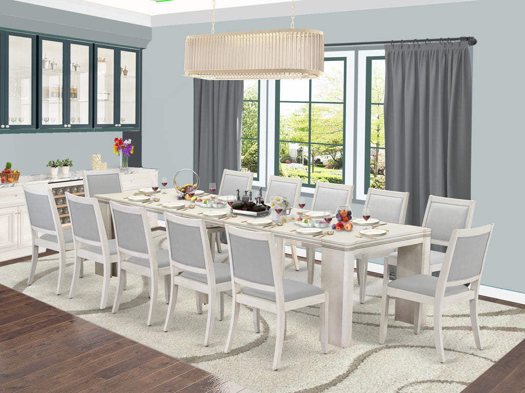 Luxe by East West Furniture X12X2-00W-27 -13 Pieces Extendable Dining Set Includes a Rectangle Kitchen Table and 12 Stackable Dining Chairs, Antique White